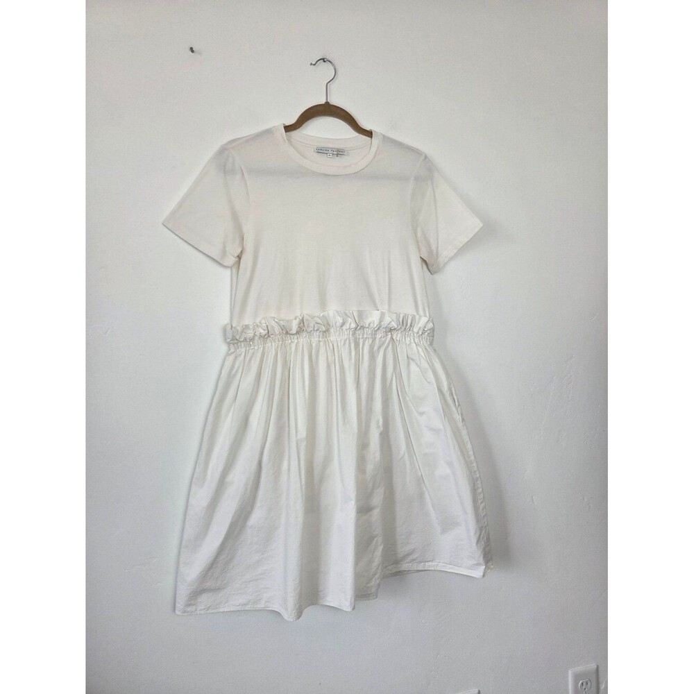 English Factory White Shirt Dress Ruffled Waist Pockets Tea Party Yacht Brunch M
